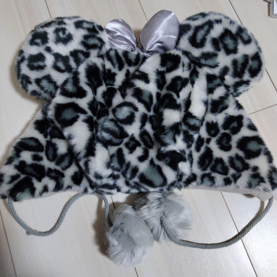 ディズニー　ファンキャップ　ヒョウ柄　グレー　ミニー