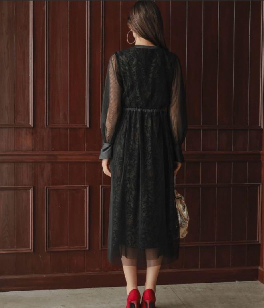 ［Callarus］チュール使い花柄デザインワンピースドレス 3L