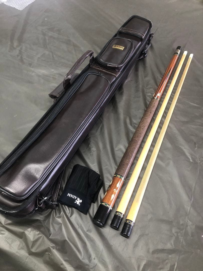 ビリヤード　ビギナー向け　本ハギ　4剣　インレイ入り　キュー　キューケースセット