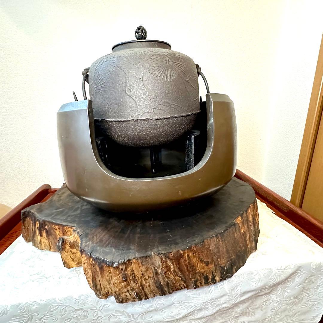 A.Bまとめて購入のみ♦︎未使用品♦︎茶道具　老松地紋　茶窯　窯鐶　釜　鉄製　古道具