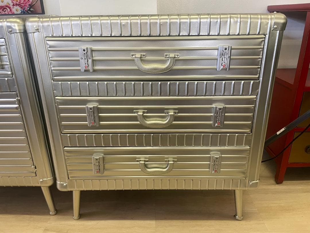 男前インテリア　3段チェスト　ワイド　インダストリアル　収納　引出し　スチール