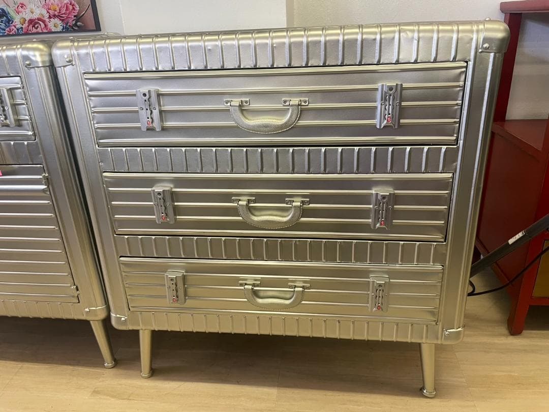 男前インテリア　3段チェスト　ワイド　インダストリアル　収納　引出し　スチール