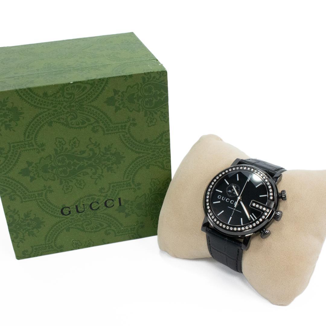 グッチ 腕時計 メンズ Gクロノ 黒 クロノグラフ ダイヤモンドベゼル マーク