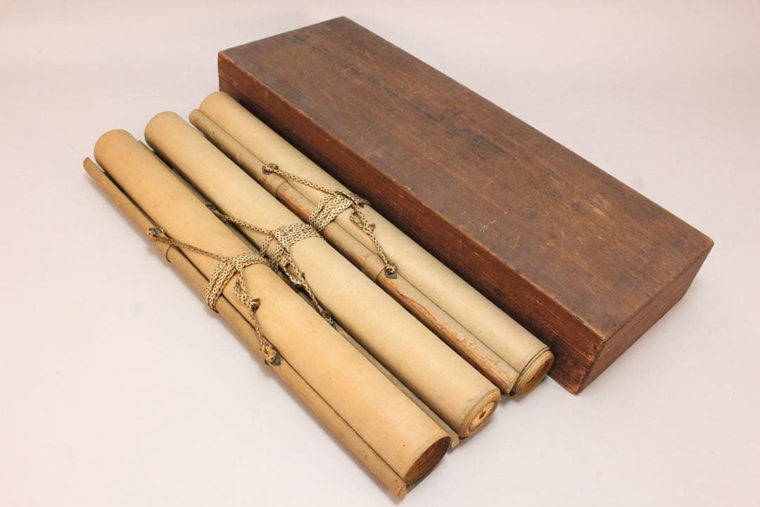 No5501掛軸　在名　探信筆 三幅　水墨　山水画　布袋図　紙本　合箱　送料無料