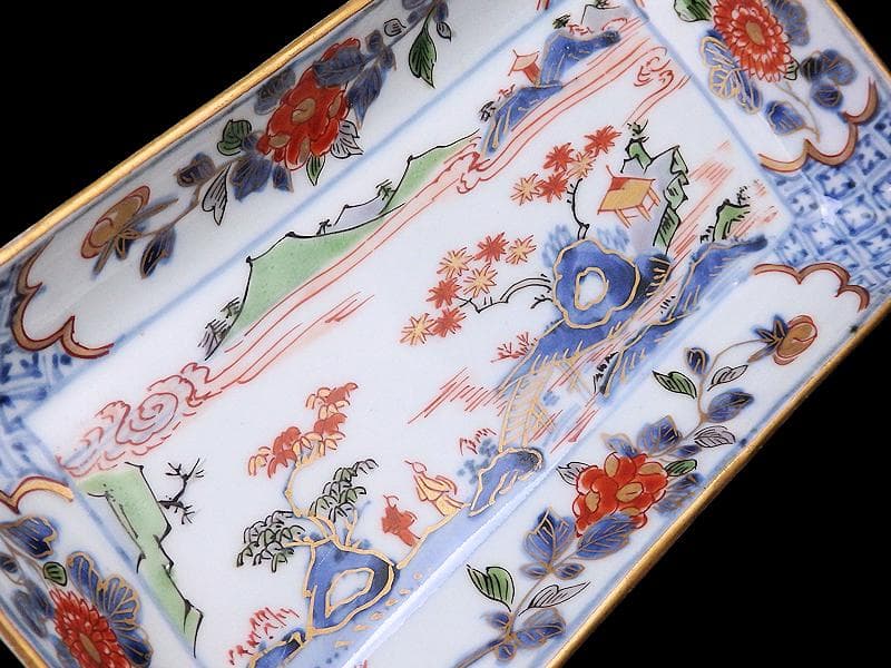 古伊万里　染錦　山水牡丹菊紋　長皿　柴田コレクション同手　E406AS-DBs