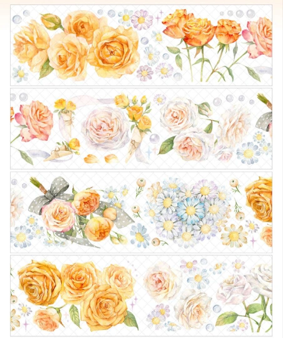 巻売 592★ 海外 マスキングテープ マステ PET 花 薔薇 人物 虹光