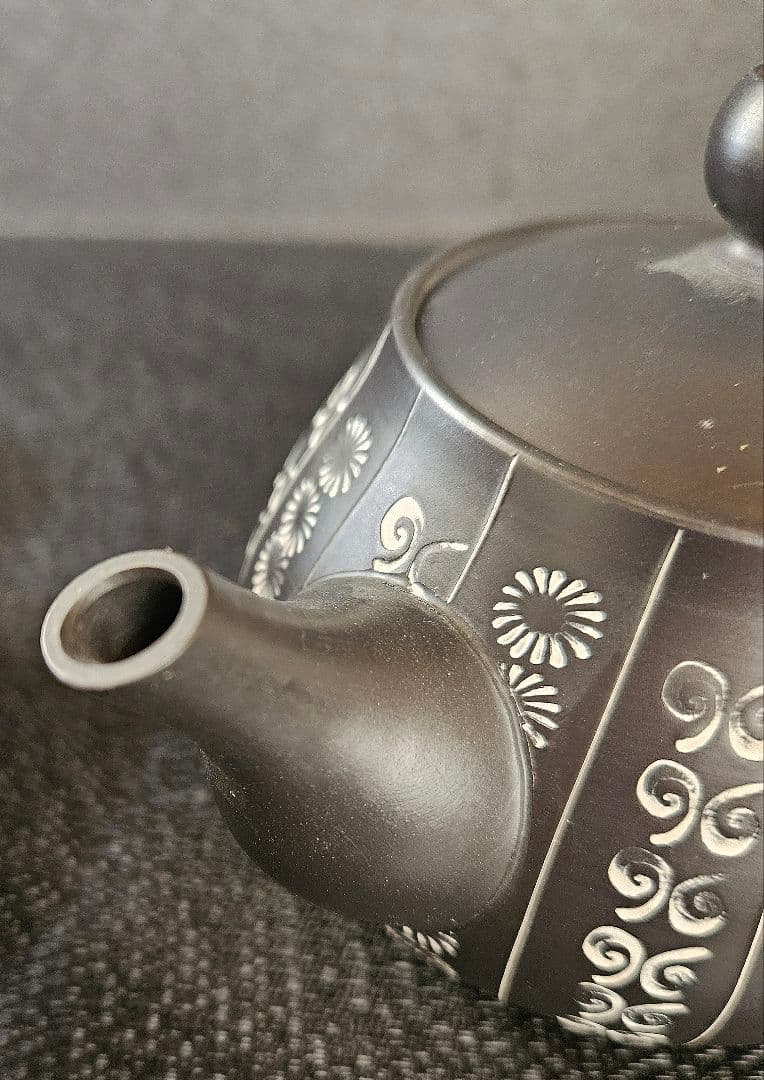 常滑焼　名工　柴田好明　作　黒泥茶注　急須　煎茶碗　5客　常滑茶注　茶道具　茶器