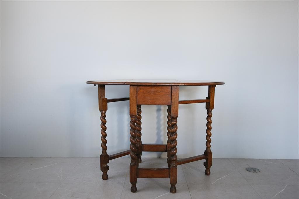 英国アンティーク木製ゲートレッグテーブル/ダイニング机バタフライ(92-145)