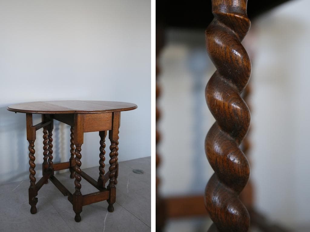 英国アンティーク木製ゲートレッグテーブル/ダイニング机バタフライ(92-145)