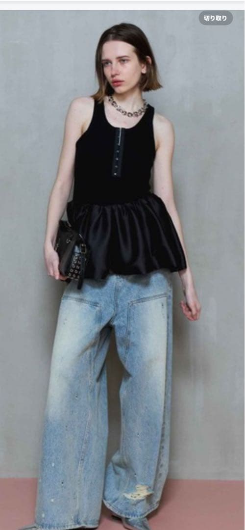 トップス SATIN COMBINATION PEPLUM TANK TOP