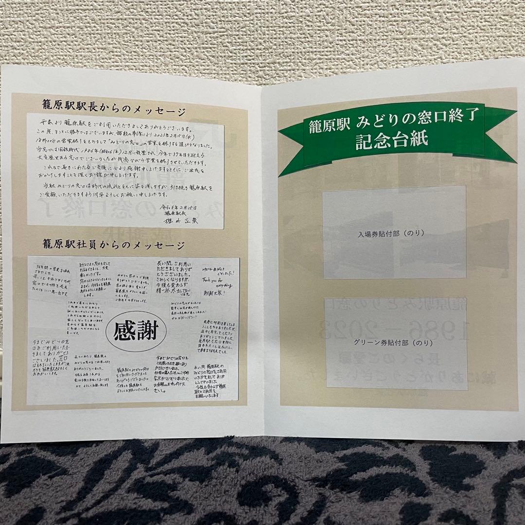 JR東日本 籠原駅 マルス入場券 (大)＋記念台紙【窓口最終日】