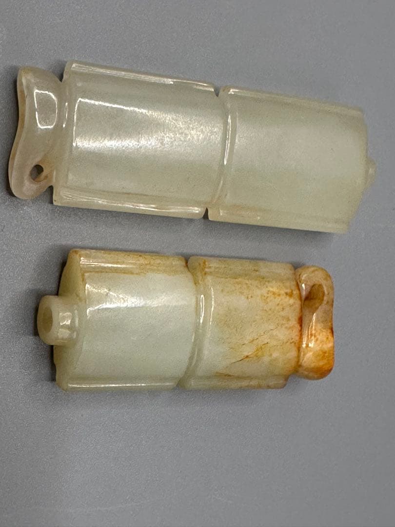 和田玉 長方形彫刻 2点セット ループタイ 古砡　白砡　根付　天然素材 置物骨董