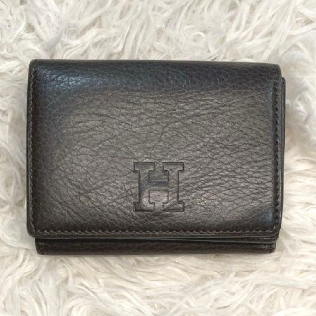 【美品】HIROFU センプレ　レザー　三つ折り財布 ダークグレー