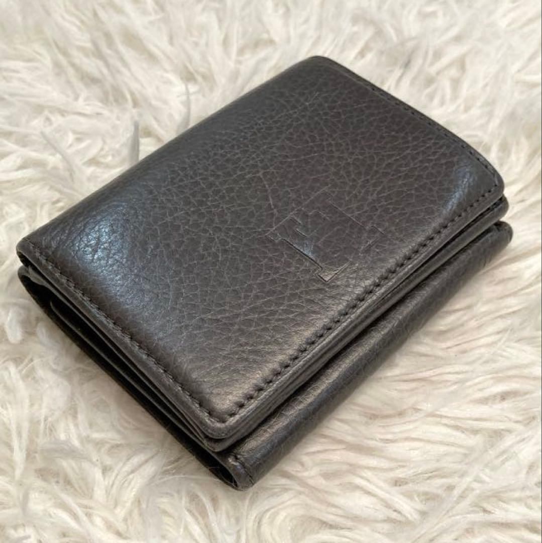 【美品】HIROFU センプレ　レザー　三つ折り財布 ダークグレー