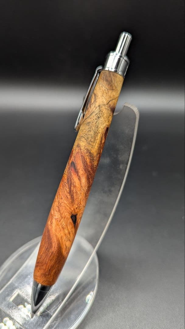 227ペン工房翌檜　花梨　紅白　源平　瘤杢　木軸シャーペン　ボールペン