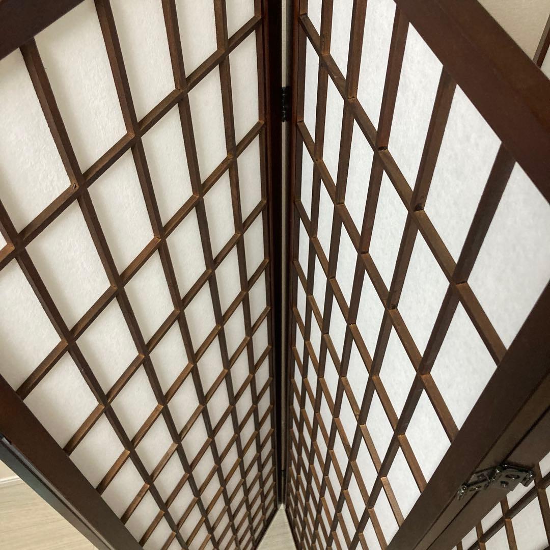 パーテーション　木製　6連　格子模様　昭和レトロ　和風