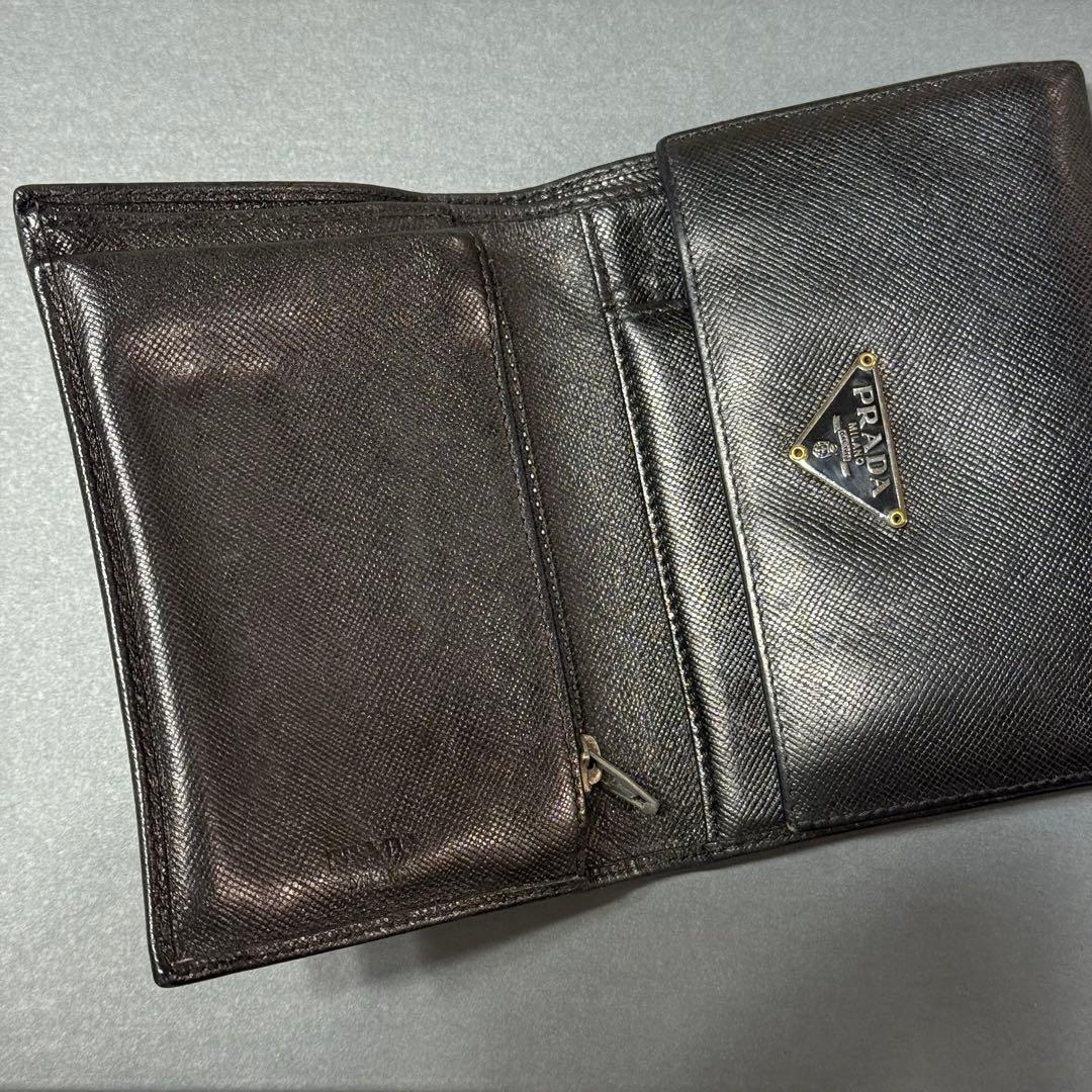 PRADA プラダ◆黒ブラック◆折財布◆三角ロゴ ◆フルレザー