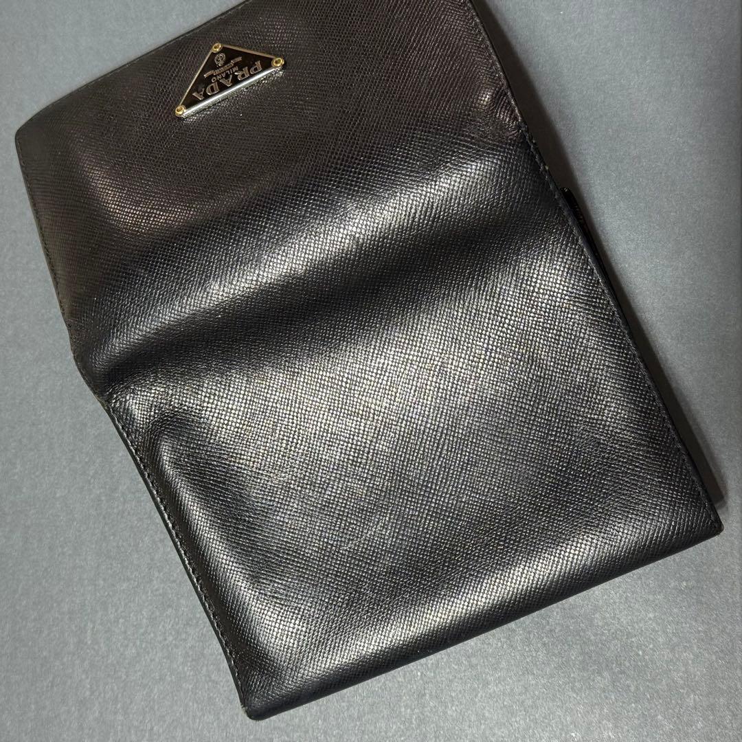 PRADA プラダ◆黒ブラック◆折財布◆三角ロゴ ◆フルレザー