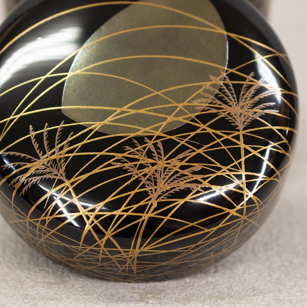 岡本漆専堂 棗 月にすすき 黒塗蒔絵銀彩 茶道具 共箱