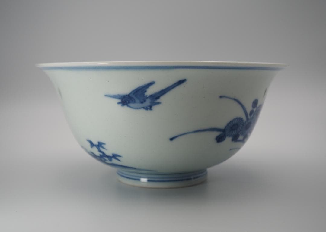 初代三浦竹泉  篩月庵 倣古藍磁花鳥紋 鉢 共箱