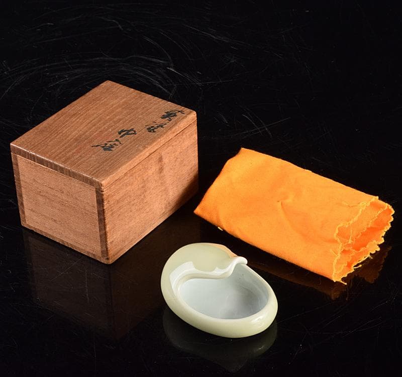 煎茶道具　三浦竹泉造　黄磁　巾座　共箱　V　R4935