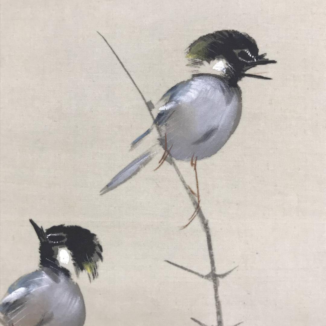 【真作】東原方僊/ザクロ小禽図/柘榴図/花鳥図/掛軸/名家伝来/AD-359