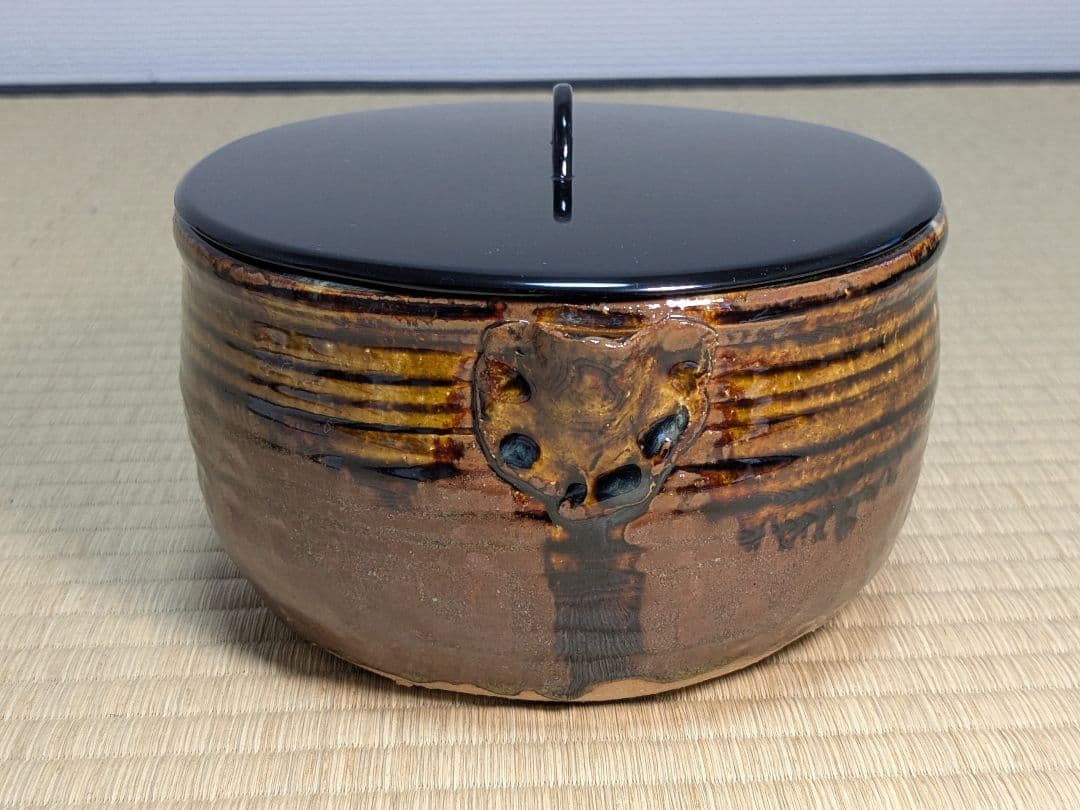 【上作】瀬戸釉片口内青海波水指　松坂萬古焼　松古窯　佐久間勝山　西村勇斎　塗蓋