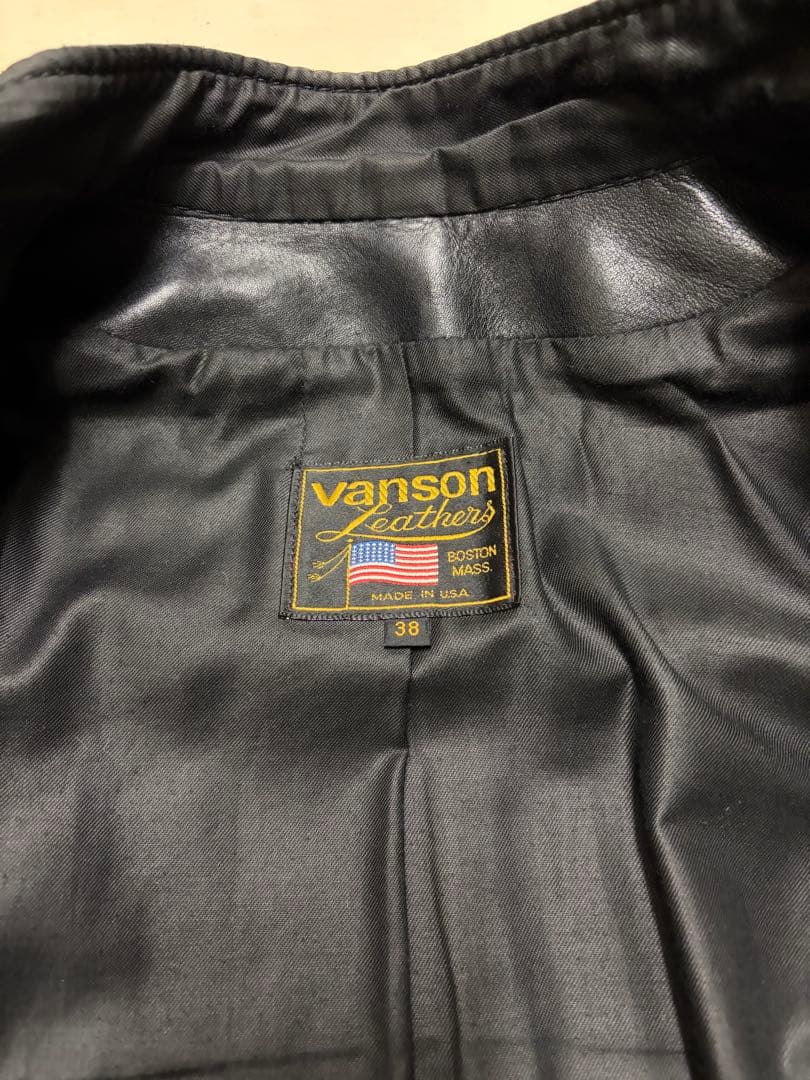 VANSONシングルライダースジャケットブラック/ホワイト/ブラックsize38