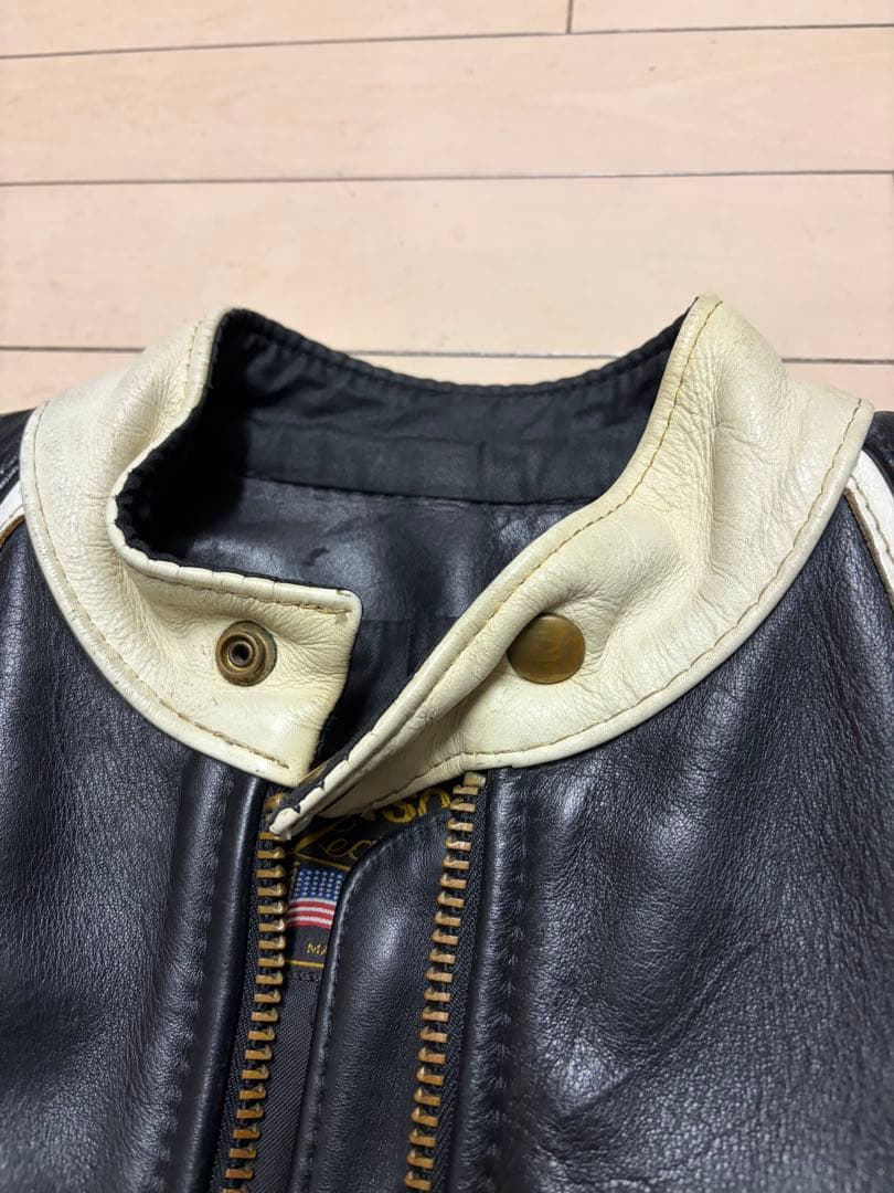 VANSONシングルライダースジャケットブラック/ホワイト/ブラックsize38
