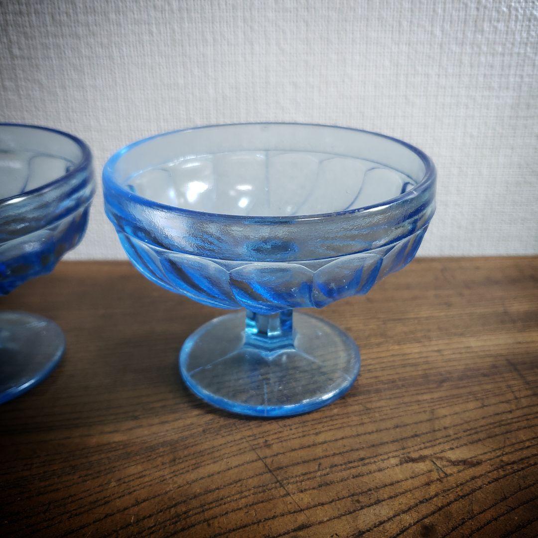 氷コップ　ガラス　アイスクリーム　レトロ　プレスガラス　2客