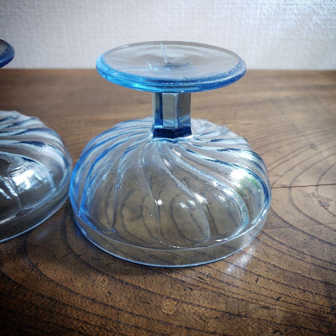 氷コップ　ガラス　アイスクリーム　レトロ　プレスガラス　2客