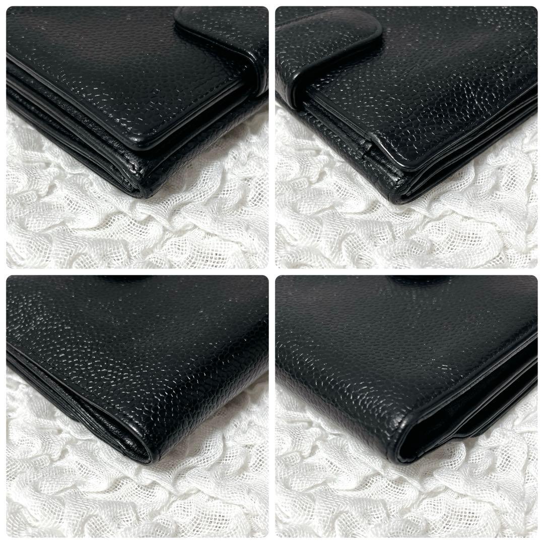 CHANEL ブラック 二つ折り財布 ギャランティカード　箱付　キャビアスキン