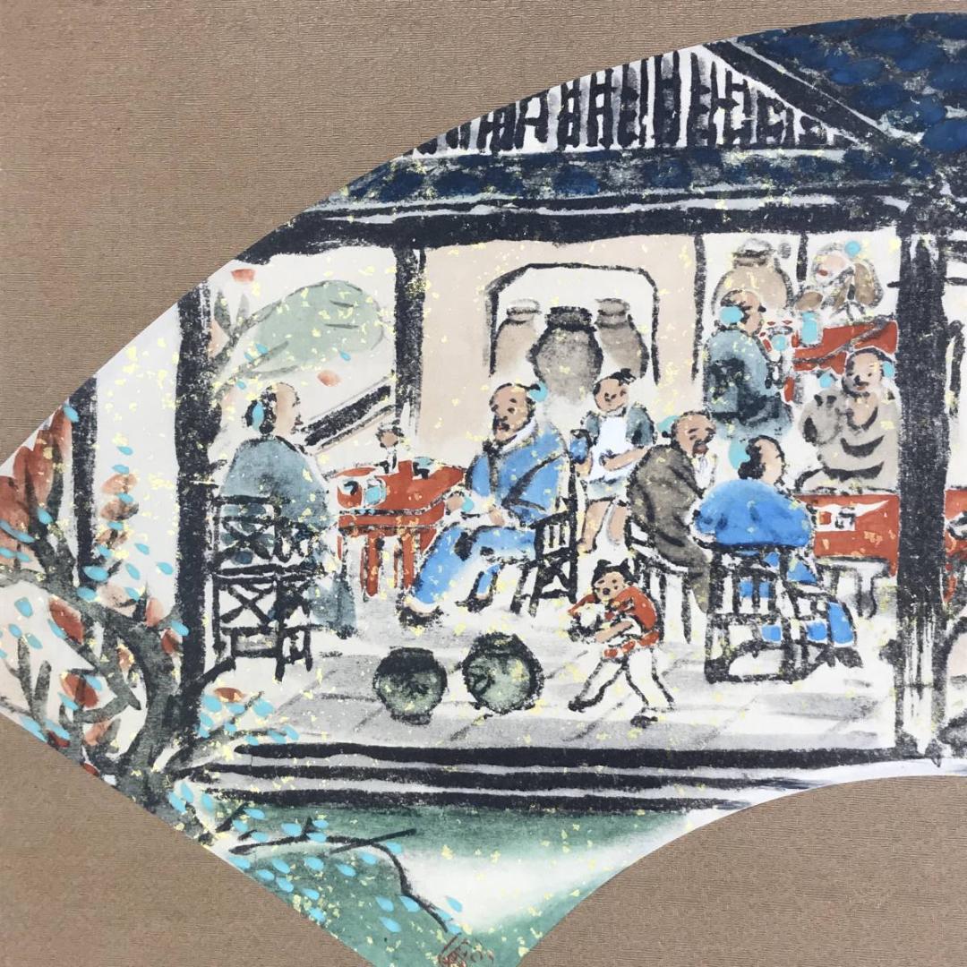 【複製】富岡鐵斎/扇面酒店図/人物図/印刷/工芸品/掛軸☆宝船☆AD-456