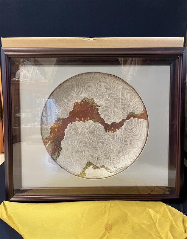 九谷焼　谷敷正人作　陶額雪月花『雪』飾絵皿　飾皿　陶板画　額装