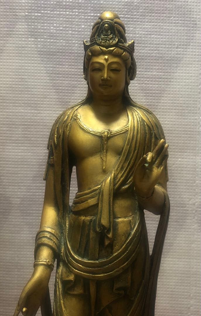 北村西望「聖観音菩薩像」仏教美術 銅製 銅器（中古品）