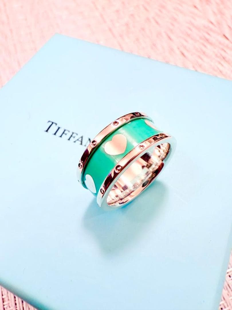 あーぽんさん専用　9号 ティファニー ハート エナメル リング 緑 SV925