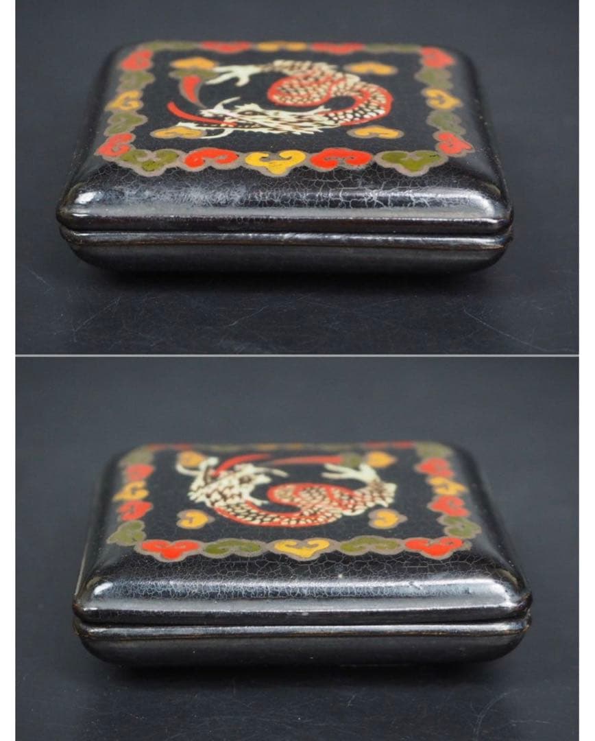 送料無料　時代物　螺鈿雲龍文香合　木箱付　茶道具華道具