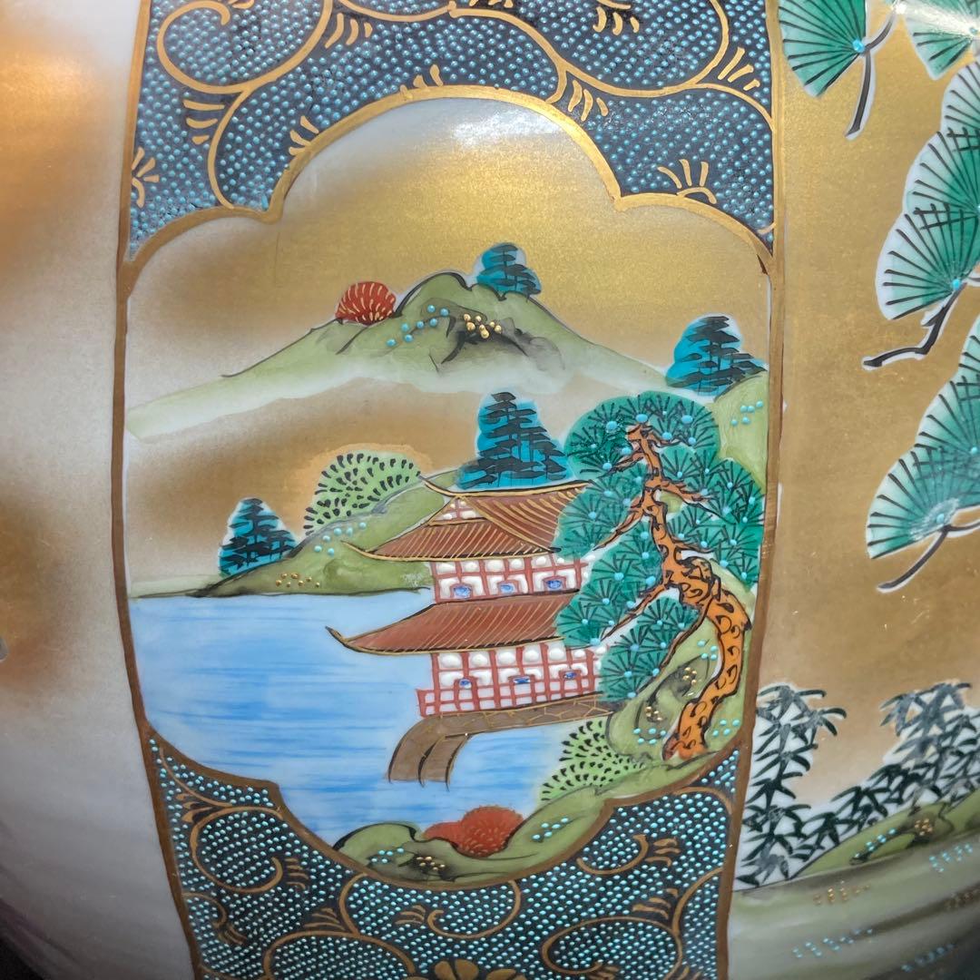 【美品】九谷錦生 花瓶 金彩 賢人図 花鳥図