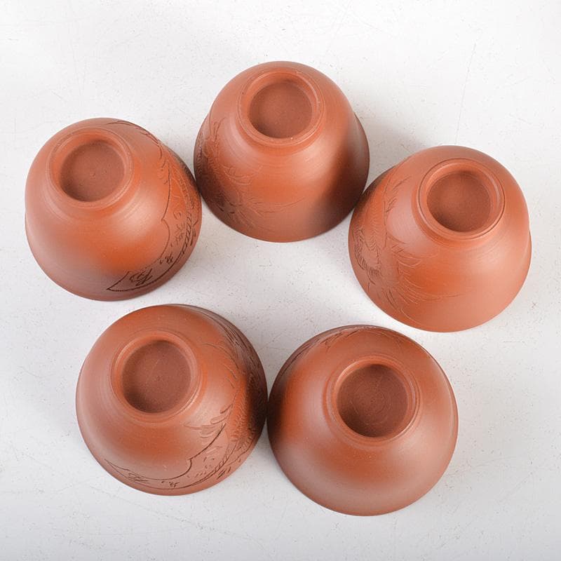 朱萬古焼　白雲陶園　朱泥　急須　湯冷　煎茶碗五客　煎茶器揃　共箱　6203C