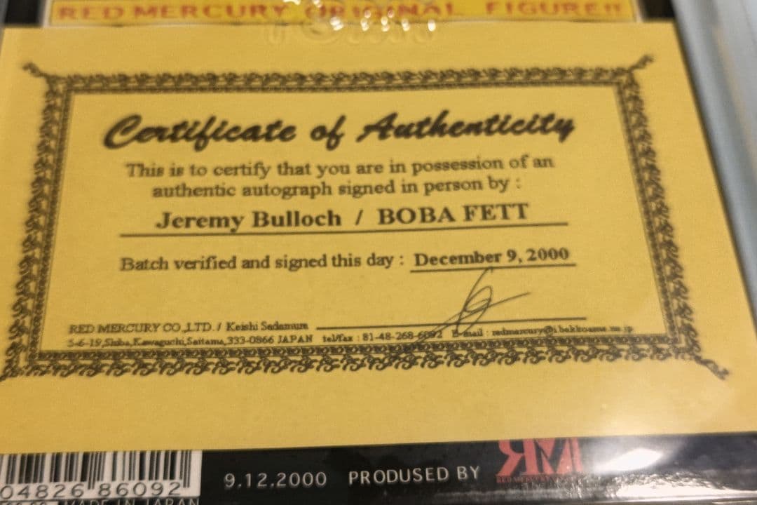 スターウォーズ　ボバ・フェット　ジェレミーブロックサイン入りREDMERCURY