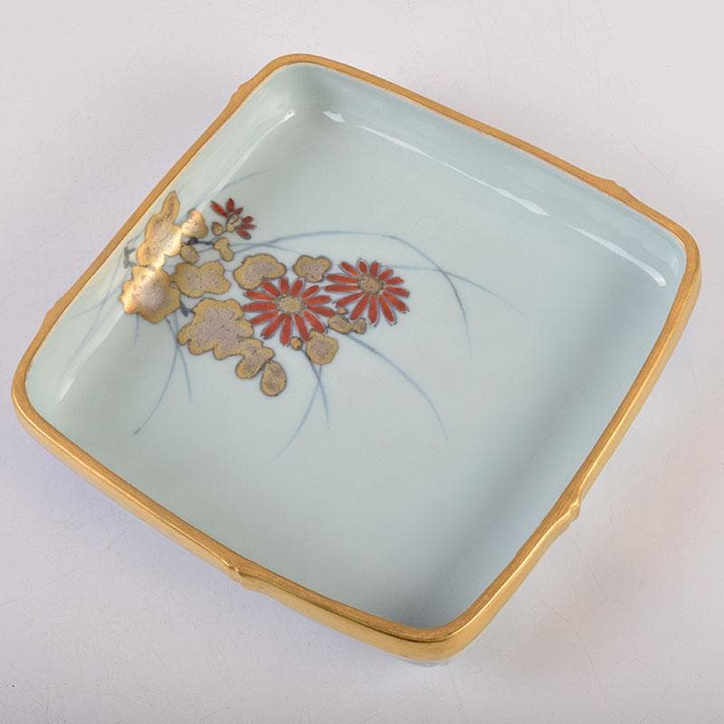 茶道具　京焼　平安　小川武雄作　梅椿文　食籠　共布共箱　V　R8955