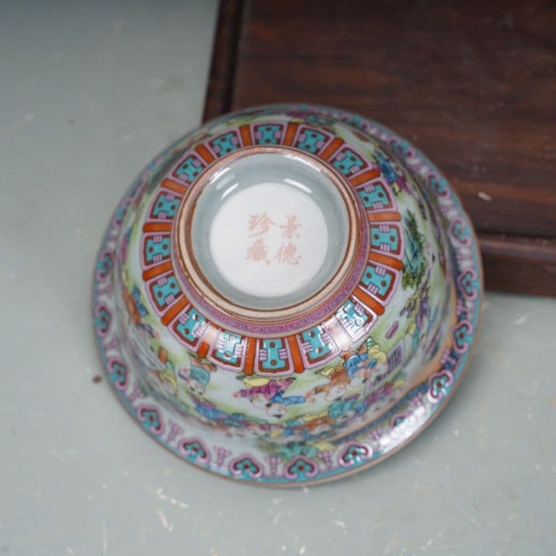 景徳鎮 陶磁器 百子図三才蓋碗 茶碗 茶道具 煎茶器 新品未使用