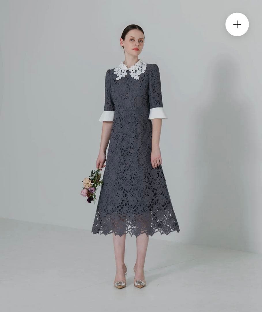 Leja 花柄レースAラインワンピースドレス　グレー