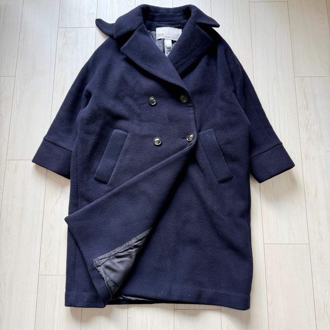 美品✨ティッカ テントコート ウール ダブルボタン　ネイビー　ロングコート　F