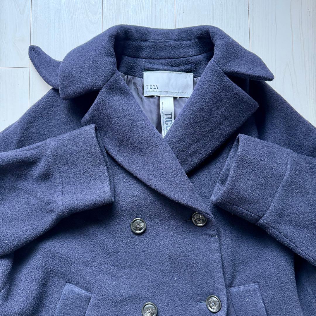 美品✨ティッカ テントコート ウール ダブルボタン　ネイビー　ロングコート　F