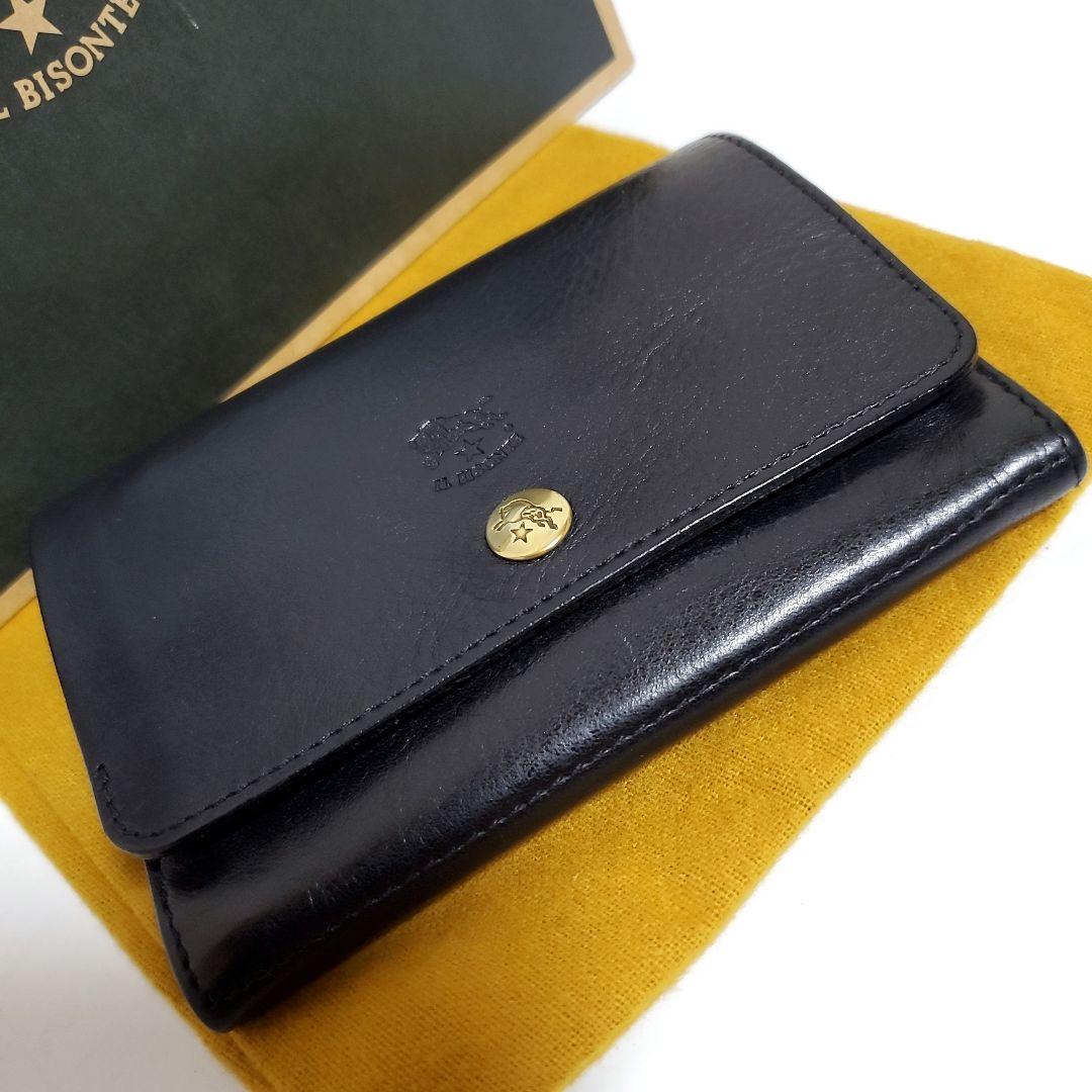 正規品　IL BISONTE　イルビゾンテ　二つ折り財布　ブラック　良品フラップ