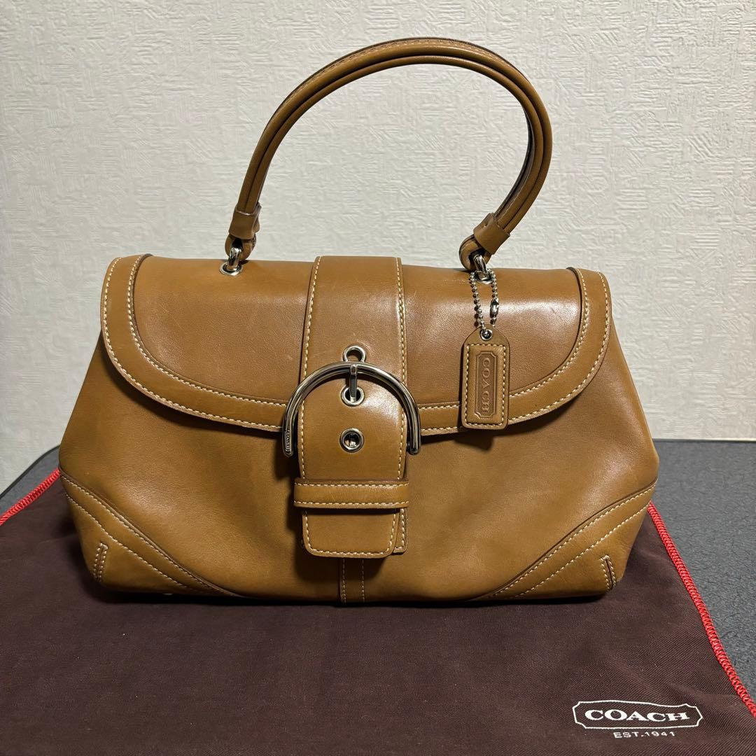COACH ブラウンレザー ハンドバッグ 付属巾着袋つき