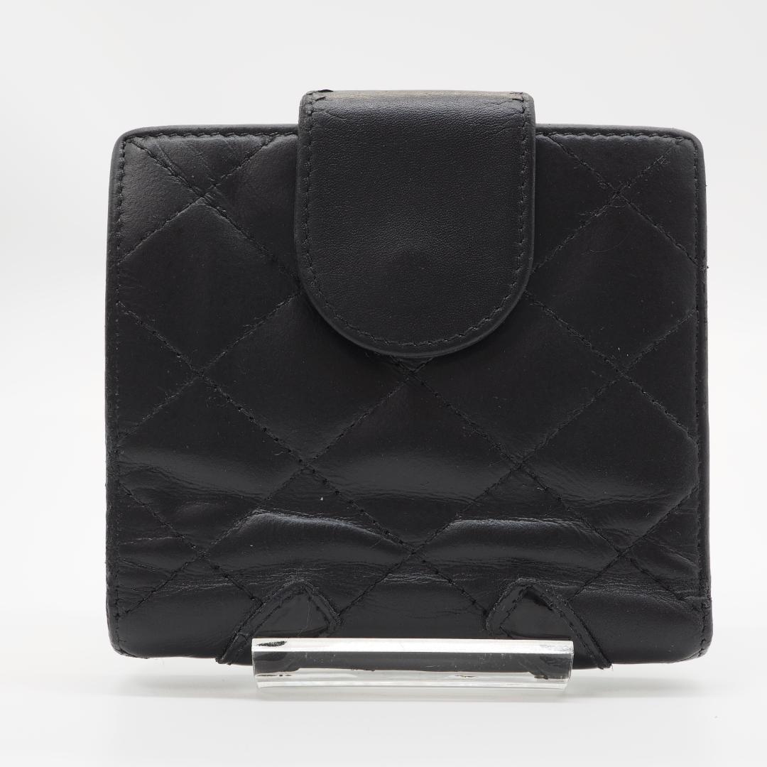 CHANEL シャネル カンボンライン コンパクト 二つ折り財布 黒×ピンク