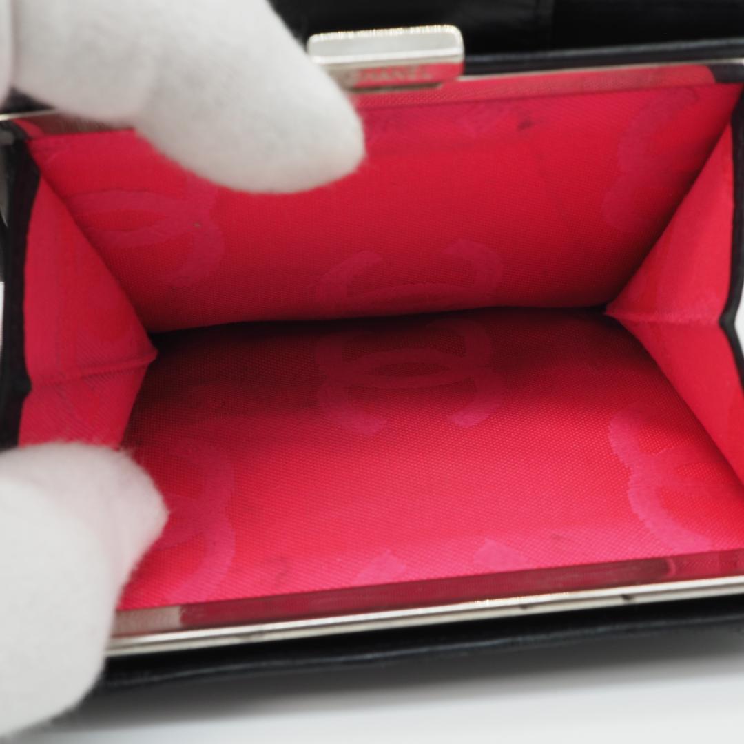 CHANEL シャネル カンボンライン コンパクト 二つ折り財布 黒×ピンク