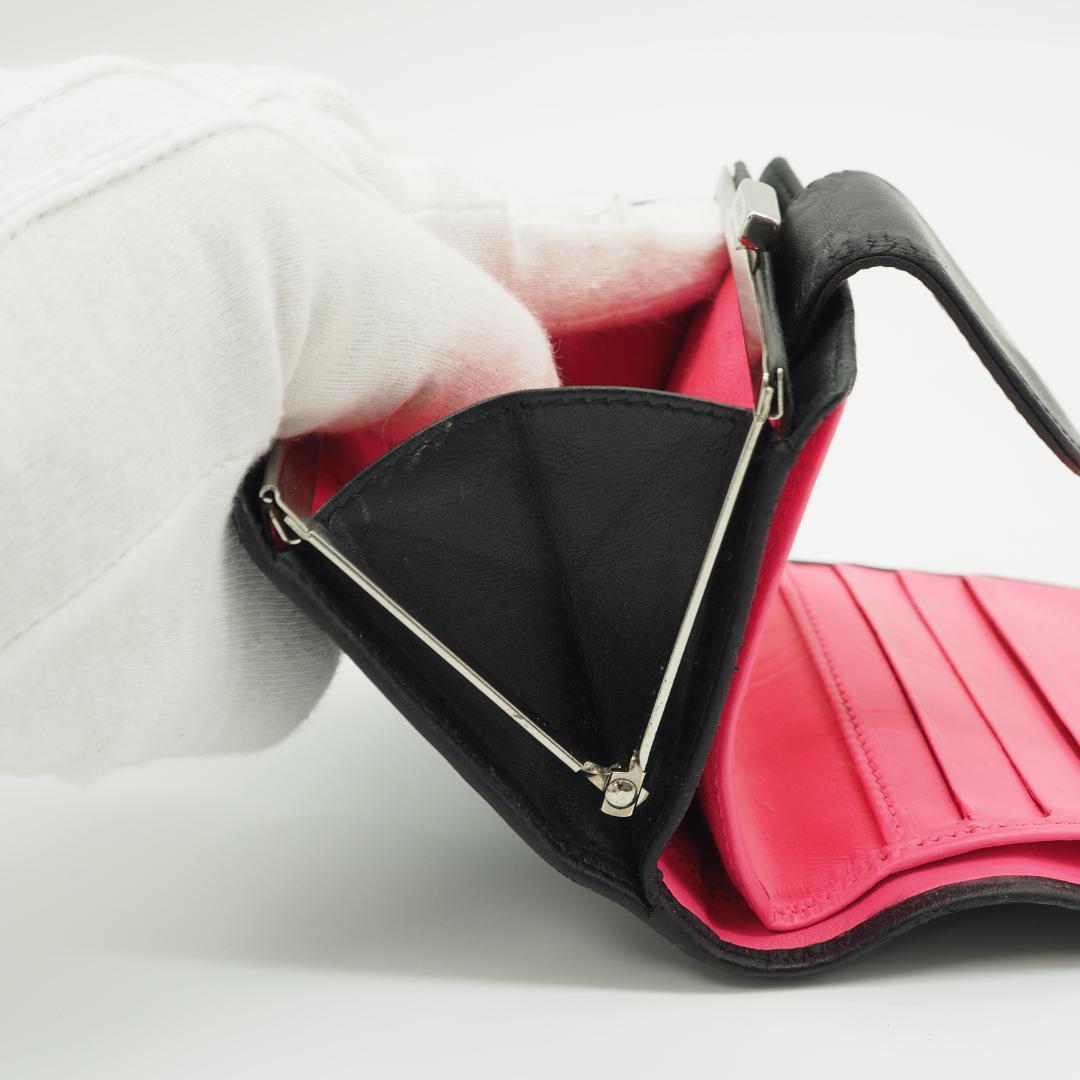 CHANEL シャネル カンボンライン コンパクト 二つ折り財布 黒×ピンク